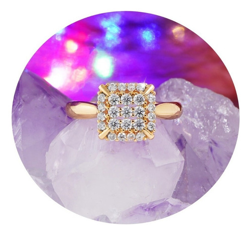  Anillo Compromiso Oro 24k Cuadrado Lujo Diamantes Brillante