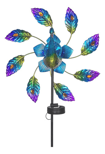 Girador De Viento Con Luz Solar Peacock, Led Colorido Alimen