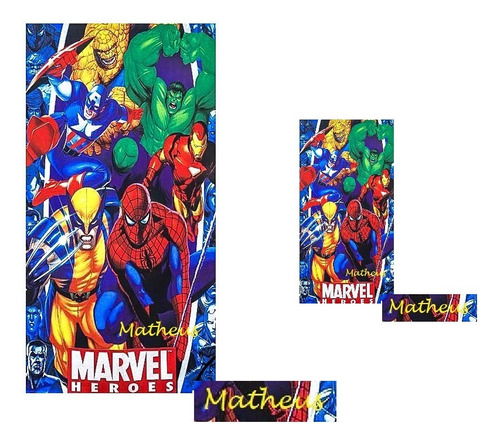 Kit 1 Toalha De Banho + 1 Rosto Herois Marvel Personalizada