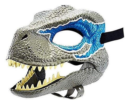 Mascarilla Bucal Móvil Dinosaurio Velociraptor Color Azul