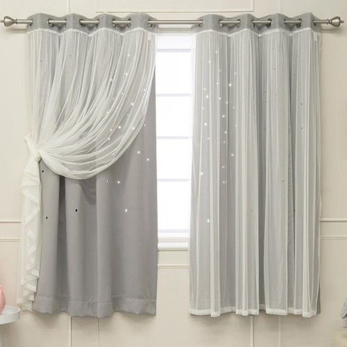 Cortina Estrellas Blackout Opaca 132x160cm Cuarto Sala 1pz