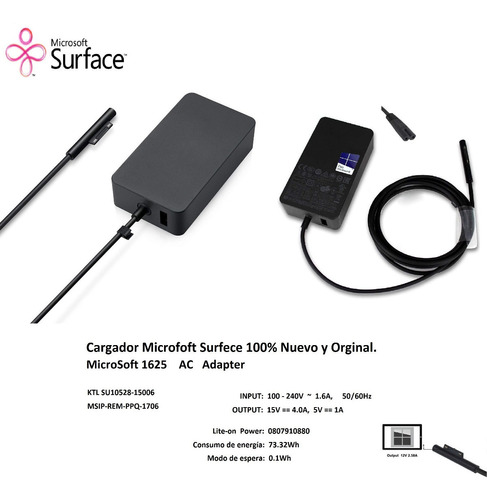 Cargador Original Microsoft Surface 1625,1706 | 47-65w Nuevo