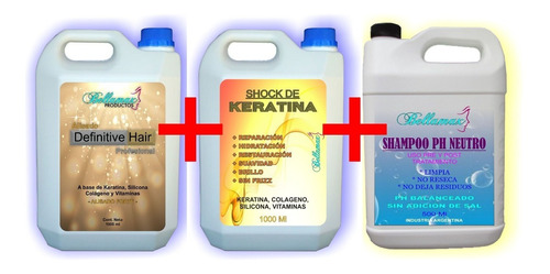 3 Bidones: Alisado Definitivo + Shock De Keratina + Shampoo