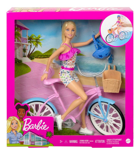 Muñeca Barbie Set De Juego Con Bicicleta Hby28 Mattel