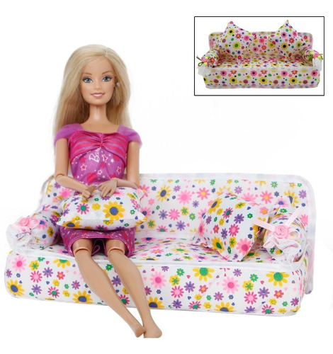 Lindo Sofá Para A Boneca Barbie Em Floral