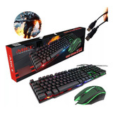 Teclado Com Mouse Gamer Com Fio Iluminação Led Luz