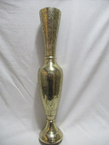 Antiguo Florero Marroquí Bronce Cincelado Integramente 49cm