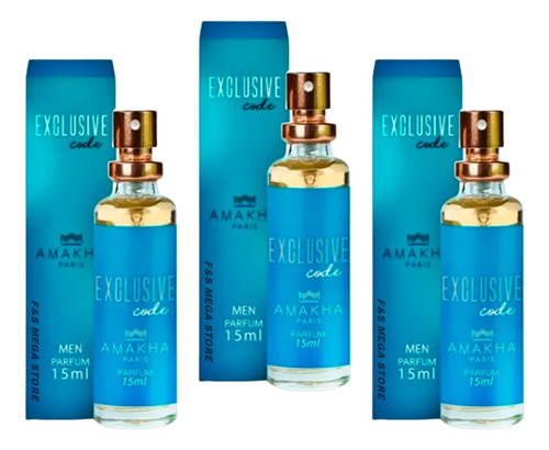 Kit 3 Perfume Masculino Exclusive Code Amakha Paris Bolso