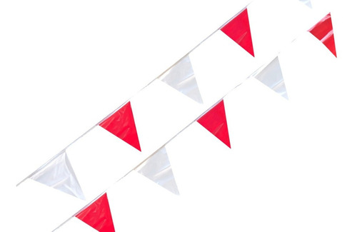 Tira Banderín Rojo Y Blanco 50 M Polietileno Triangular