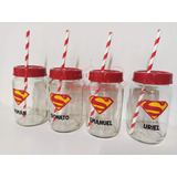 15 Frascos Superman Vasos Souvenirs Con Tapa Y Sorbetes