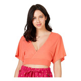 Blusa Cropped Decote Em V Transpassada