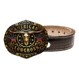 Cinto Country Couro Legitimo Fivela Cowboy American Longhorn