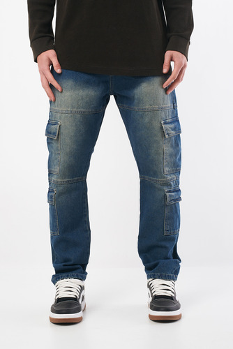 Jeans Cargo Con Lavado Localizado Vintage De Hombre