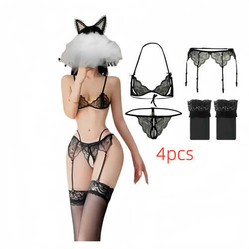 Set Lencería Erótica Encaje Abierto Brasier Tanga Liguero | MercadoLibre