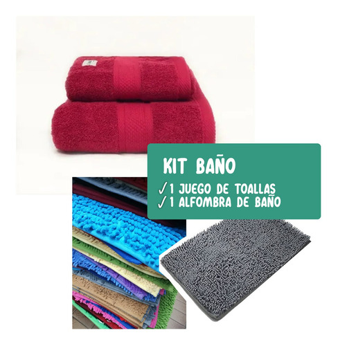 Kit Juego Toalla Y Toallón 500 Grs. + Alfombra De Baño Color