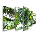 Quadro Decorativo Folhas Plantas Costela De Adão Verde 5 Pçs