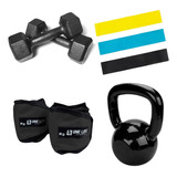 Kit Mini Band + Caneleira + Halter 3kg + Kettlebell 4kg