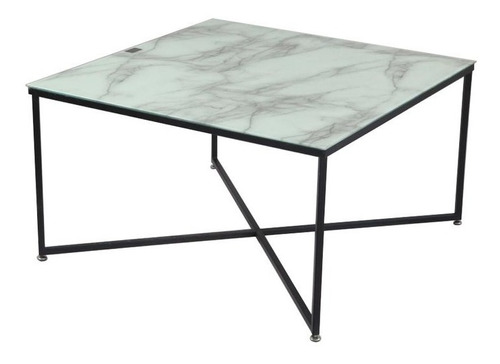 Mesa Ratona Aurora Tapa Vidrio Mármol Base Caño 90x90x47 Cm