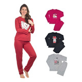 Kit 3 Pijama Feminino Inverno Flanelado Grosso Frio Intenso