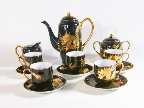 Juego Vintage Porcelana Y Oro Cafe 5 Pocillos Y Platos Japon