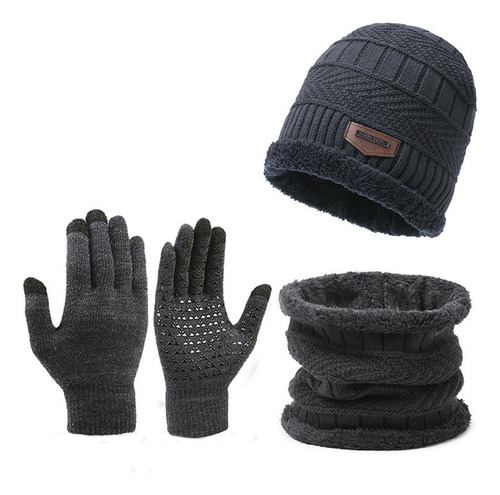 Conjunto Tres Piezas Gorro Punto Cálido Invierno Para Hombre