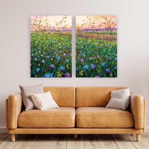 Quadro Composição Duplo Gramado Florido 95x63 No Chassi