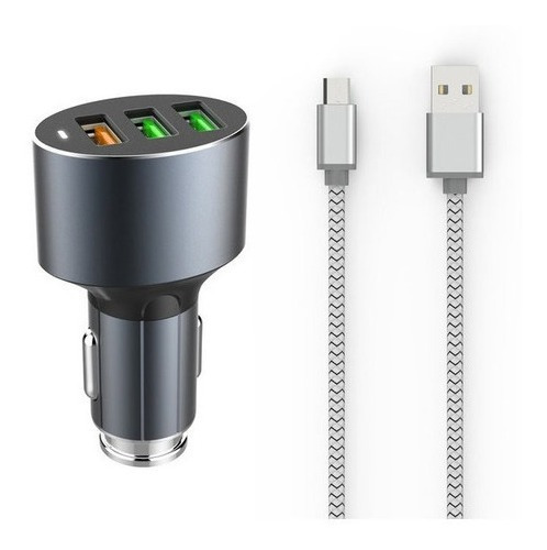 Cargador Carro Led X Puertos +cable Usb Salida 5.1a Metalico