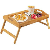 Mesa Con Bandeja De Cama De Bambú Con Patas Plegables, Bande