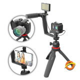 Kit Vlog Streaming Tripode Iluminador Led Luz Microfono