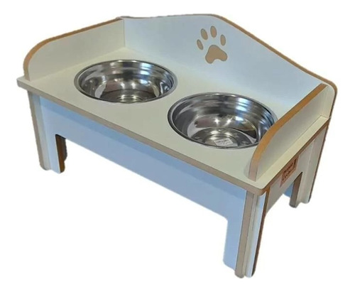 Comedero Bebedero Doble Perro Gato Madera Elevado Plato 20cm