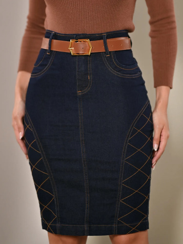 Saias Jeans Feminina Midi Secretária Moda Evangélica Anagrom | MercadoLivre