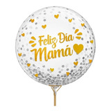 Pack 5 Globos Burbuja Confetti Feliz Dia Mama Dorado