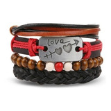 Pulsera Multicapa De Hombre Y Mujer De Cuero, Trenzada Love