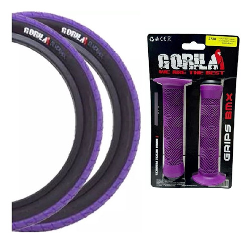 Par Llanta 20 X 2.30 Gorila Pro Bmx Morada /negro Con Puños