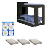 Beliche Ditália Cama Aux C/colchões+ Kit Luz Cm-15 Cozy Cor Preto