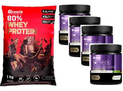 Kit Whey Protein 80% + 4 X Creatina Creapure (100g) - Growth