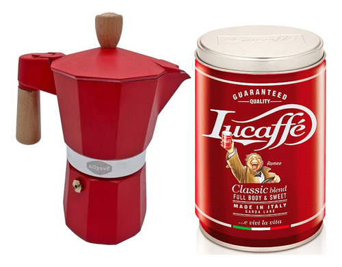 Pack Cafetera Italiana 3 Tazas + Café Lucaffe Classic 250 Gr