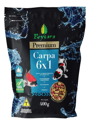 Ração Poytara 6x1 400g - Mix De Alimento Premium Para Carpas