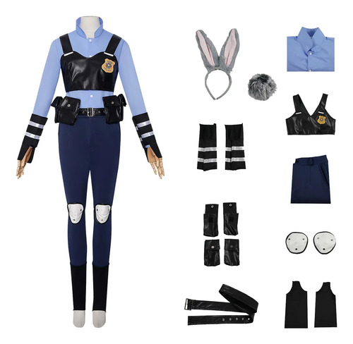 Vestido Cosplay Judy Hopps Zootopia Uniforme Azul Con Placa Adultos Y Niños
