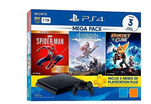 Sony Playstation 4 Slim 1tb Standard Cor  Preto Onyx