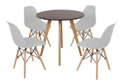 Mesa Inês 80cm Preta + 4 Cadeiras Eames Eiffel Cor Cinza