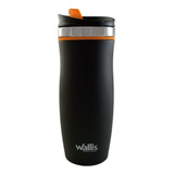 Vaso Wallis Térmico Protector Tapa Rosca 450ml Acero Inox Color Negro/naranja