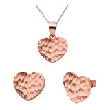 Fino 14k Oro Rosa Amor Martillado Corazón Encanto Colgante Y