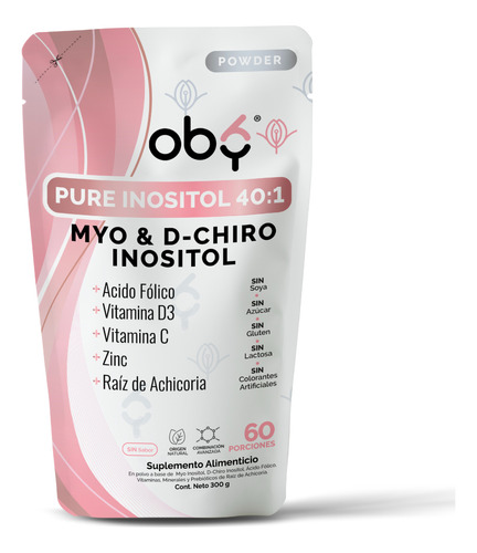 Oby Inositol Puro 40:1 Myo Y D-chiro + Vitaminas Polvo 300 G