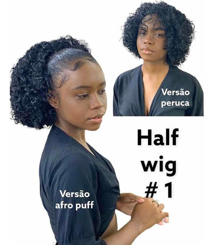 Rabo De Cavalo Cacheado2×1 Half Wig Peruca E Coque Afro Puf