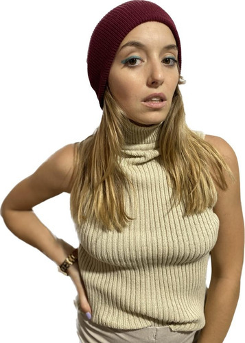 Polera Tejda Mujer Sweater Sin Manga Dama Cuello Alto