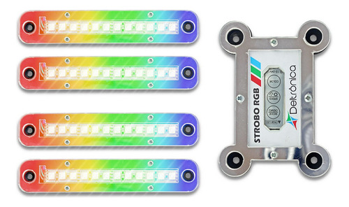 Kit 4 Strobo Para Som Automotivo 12 Super Led Rgb Deltrônica