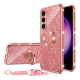 Funda Para Galaxy S23 5g Diseño Glitter Con Soporte Rosa