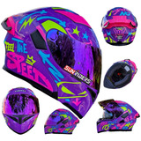 Casco Moto Mujer Hro 3400 Yeah Evo Morado Rosa + Lentes Dot