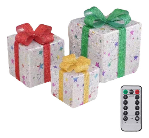 Juego De 3 Cajas Iluminadas De Navidad, Caja De Regalo